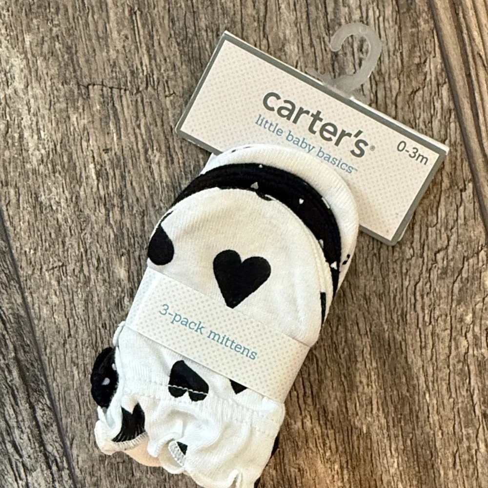 Carter's Baby boys girl 3-Pack Scratch Mittens (0-3 MONTHS) cotton white new